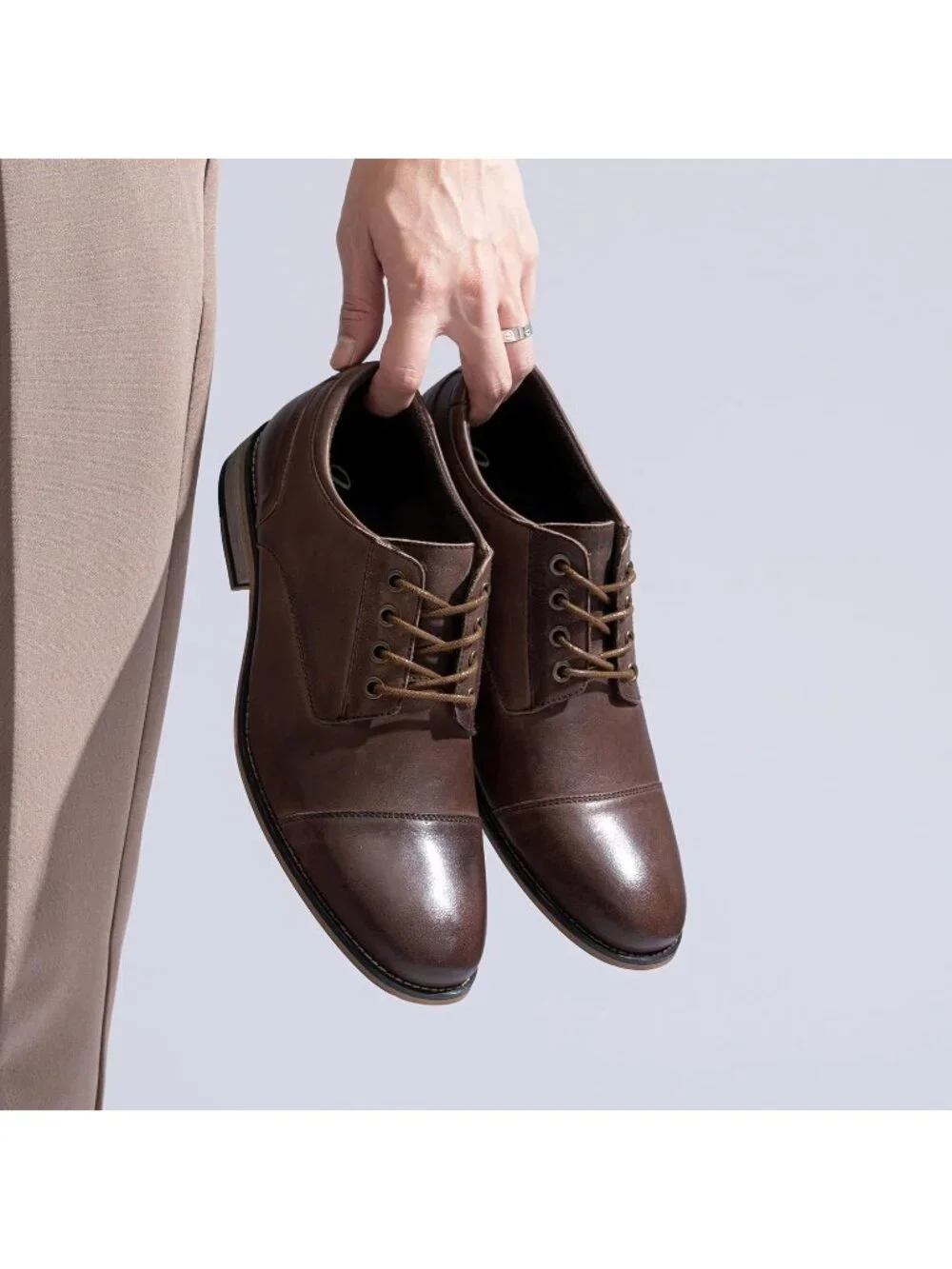 Men's Dark Brown Leather Retro Plain Formal Dress Oxford Derby Shoes Causal